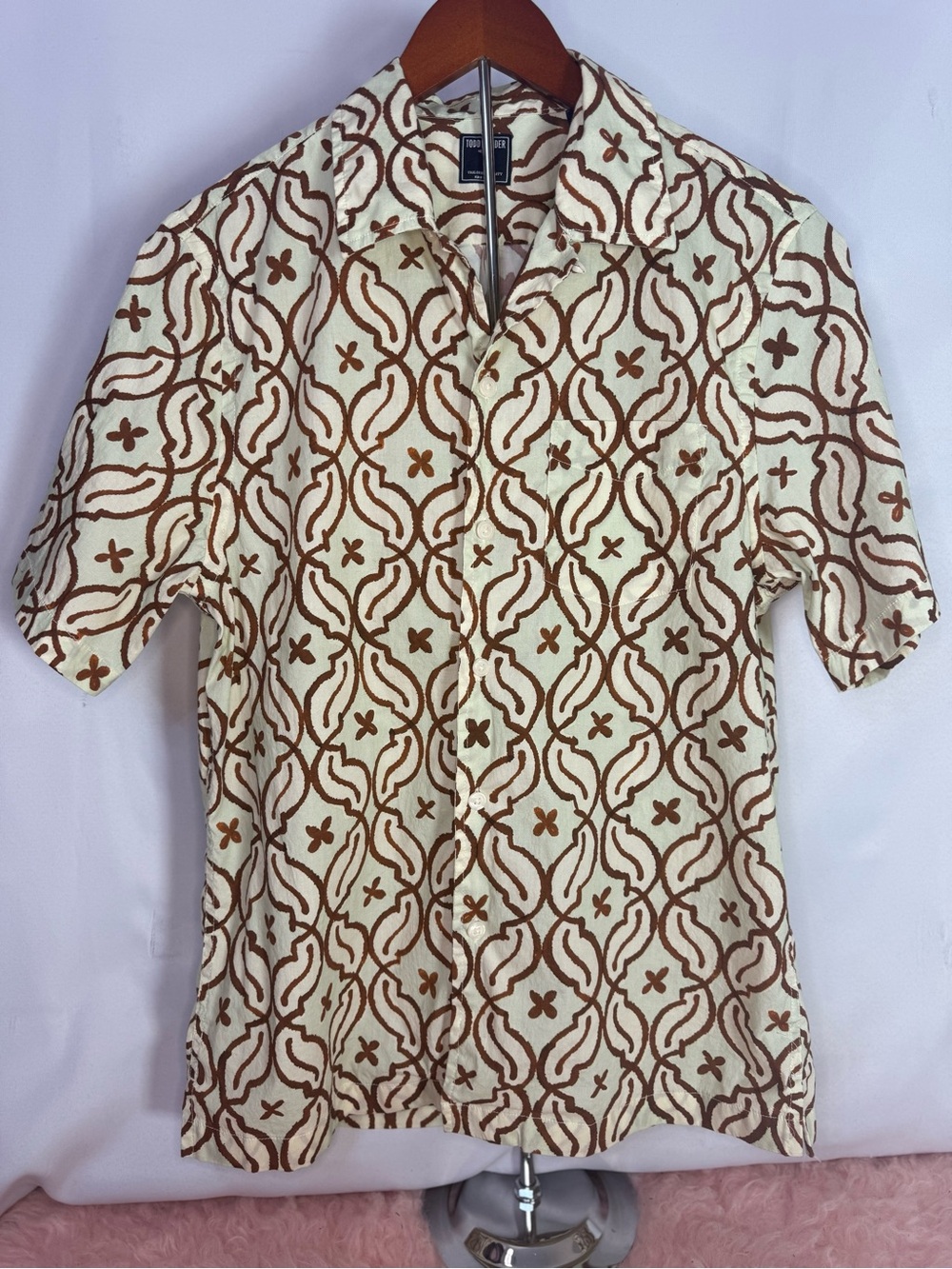 Todd Snyder - Cotton Short-Sleeve Cream & Brown Patterned Shirt - Size M